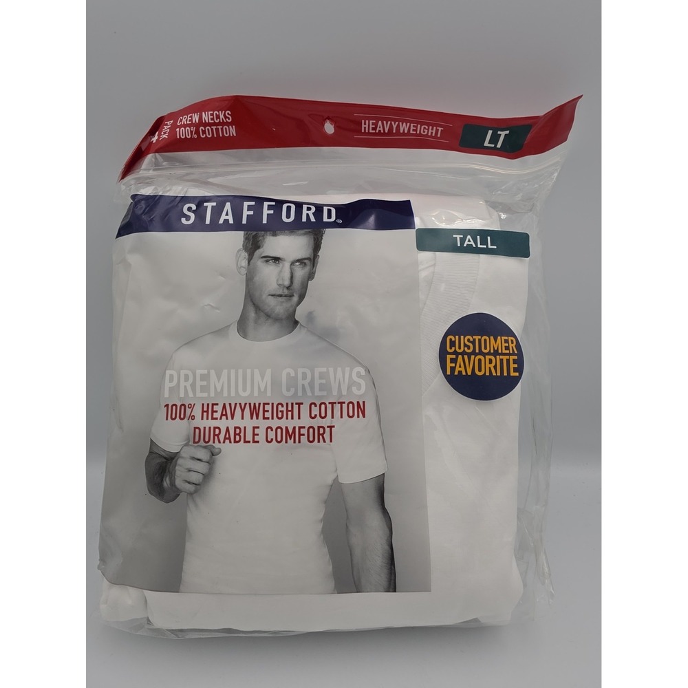 Stafford 4-Pack Mens Heavyweight 100% Cotton Crew Neck White T-Shirts LT